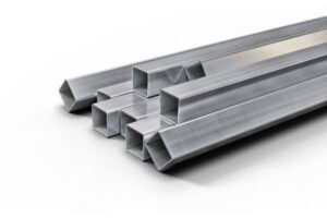 Hexagonal stacked rectangular metal tubes.