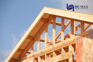 Wooden house frame under construction