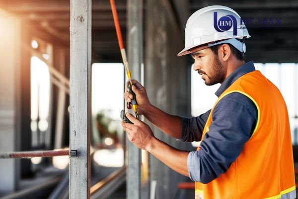 Engineer checking vertical alignment on site