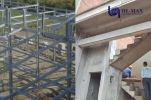 Steel frame structure and concrete staircase under construction