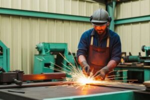 metal fabrication welding sparks industrial workshop