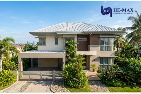 A contemporary house with a large driveway