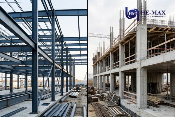 Comparison of structural steel framing and reinforced concrete construction for modern commercial building projects.