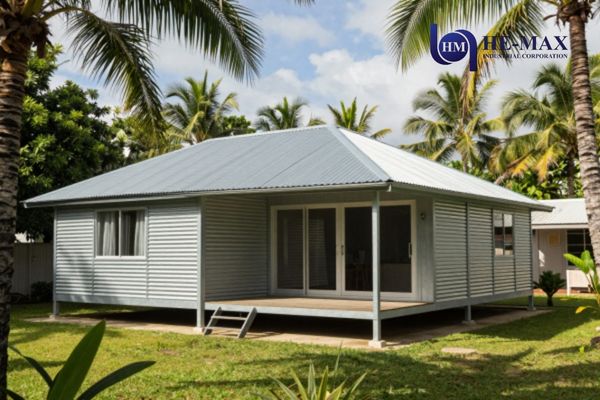 Prefabricated steel frame house with metal roofing