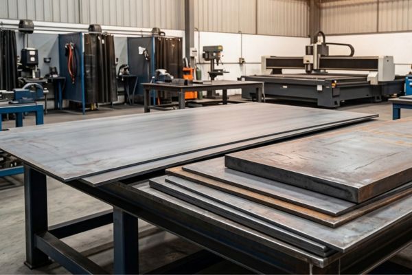 fixing warped metal A spacious metal workshop featuring various types of metal materials and tools for fabrication and repair.